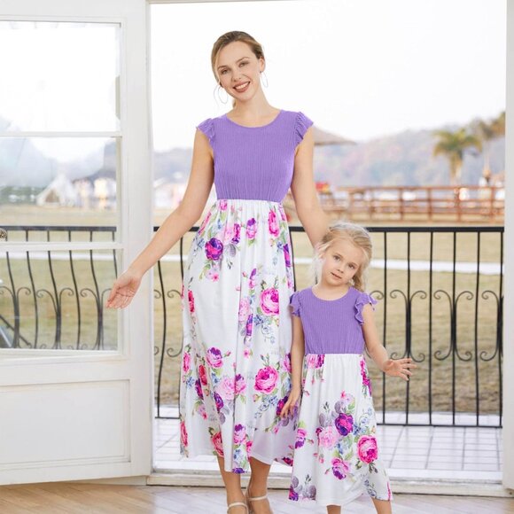 Matching Mommy and Me Dresses Floral Sleeveless Maxi for Mother and Daughter - Picture 2 of 7